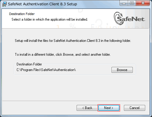 SafeNet Authentication Client 8.2 Setup, Destination Folder page